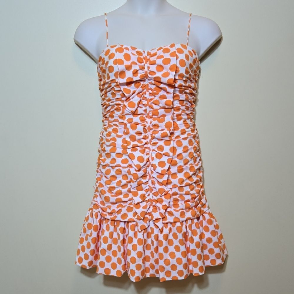 Rickie Freeman Teri Jon‎ Polka Dot Ruched Mini Dress Ruffle Sweetheart 80s 90s
